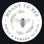 Rustic Botanical Wreath Meant to Bee Wedding Favor Classic Round Sticker<br><div class="desc">Custom-designed honey wedding favor stickers/labels featuring modern rustic botanical wreath and honey bee design.</div>