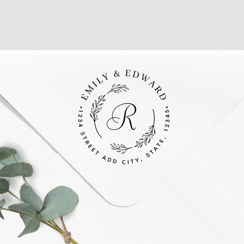 Rustic Botanical Wreath Wedding Return Address Self_inking Stamp