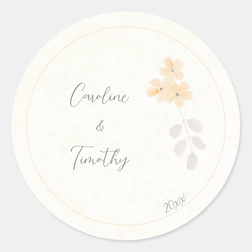 Rustic Botanical Yellow Watercolor Flowers Wedding Classic Round Sticker