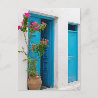 Rustic Bougainvillea Greek Door Postcard