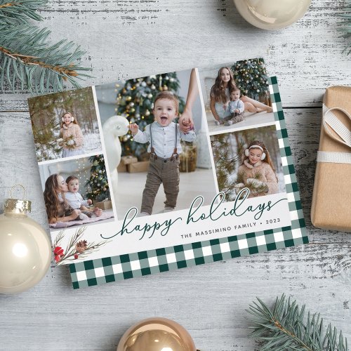 Rustic Bough  Holiday Photo Collage Card