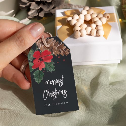 Rustic Bough  Watercolor Christmas Personalized Gift Tags