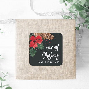 Rustic Bough Watercolor Christmas Personalized Square Sticker