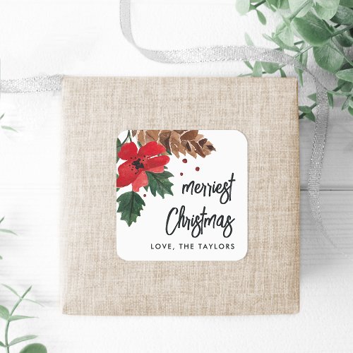 Rustic Bough  Watercolor Christmas Personalized Square Sticker
