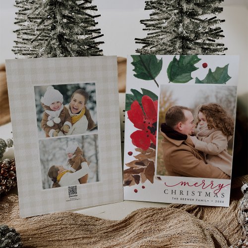 Rustic Bough  Watercolor Christmas Photo Holiday Card