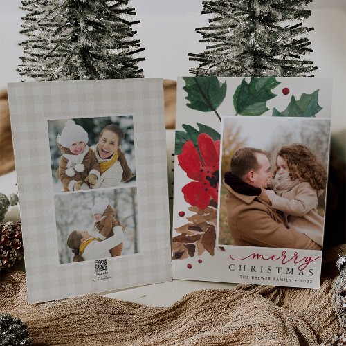 Rustic Bough  Watercolor Christmas Photo Holiday Card