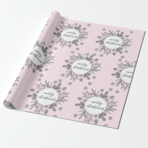 Rustic Boughs Holiday Pink Wrapping Paper