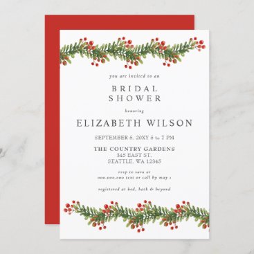 Rustic Boughs of Holly Christmas Bridal Shower Invitation