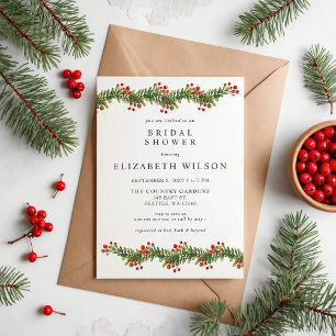 Rustic Boughs of Holly Christmas Bridal Shower Invitation