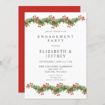 Rustic Boughs of Holly Christmas Engagement Party Invitation