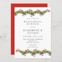 Rustic Boughs of Holly Christmas Rehearsal Dinner Invitation