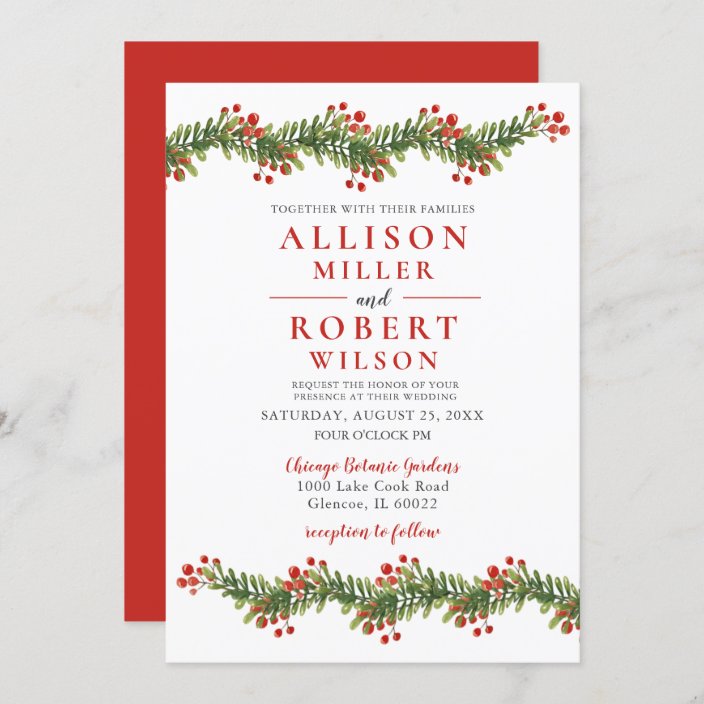 Rustic Boughs of Holly Winter Christmas Wedding Invitation | Zazzle.com