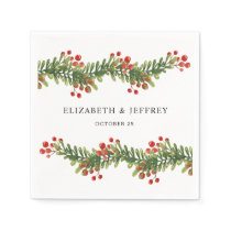 Rustic Boughs of Holly Winter Christmas Wedding Napkins