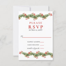 Rustic Boughs of Holly Winter Christmas Wedding RSVP Card