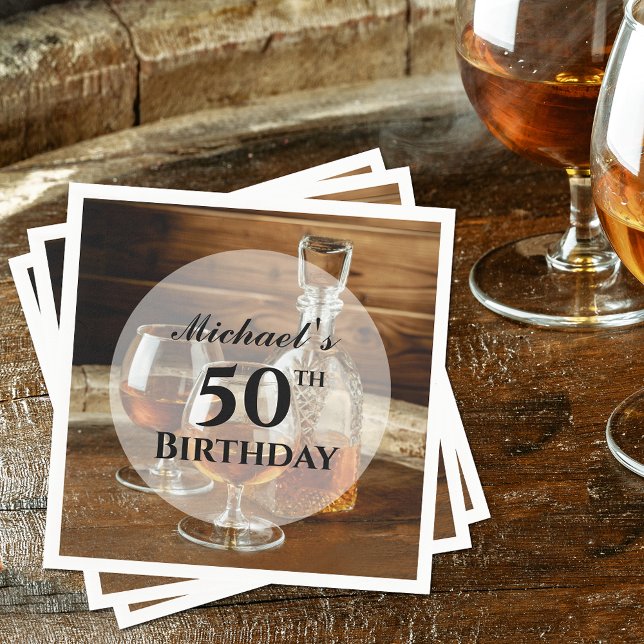 Rustic Bourbon Whiskey Birthday Party Napkins (Rustic bourbon whiskey masculine birthday party napkins for ANY AGE)
