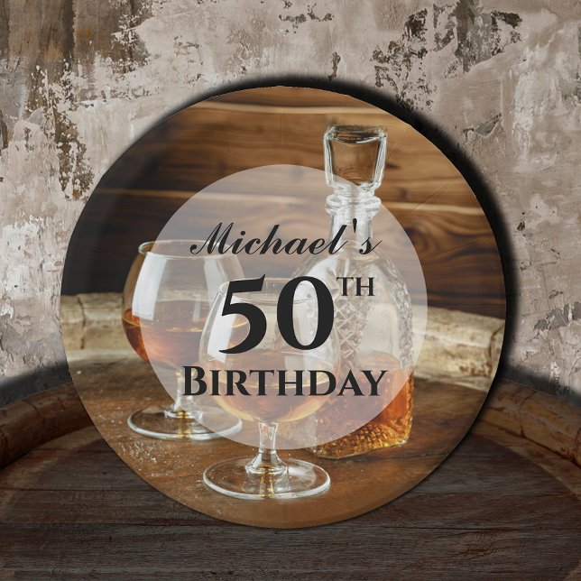 Rustic Bourbon Whiskey Birthday Party Paper Plates (Rustic bourbon whiskey masculine birthday party paper plates for ANY AGE)