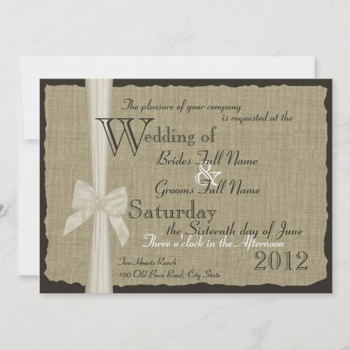 Rustic Bow and Burlap Wedding 7.5 in. Custom Invite