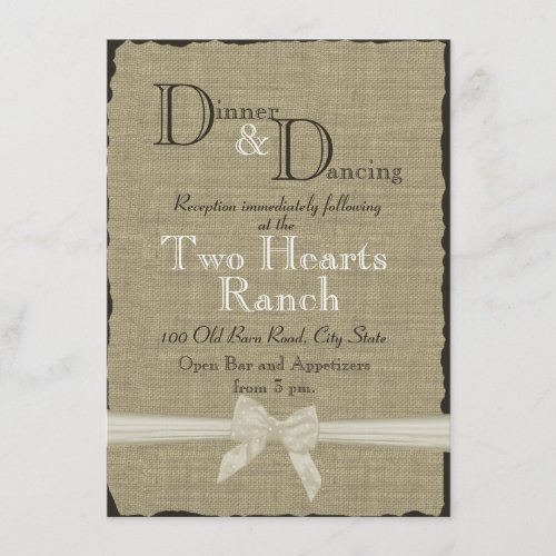 Rustic Bow and Burlap Wedding Reception Enclosure Card