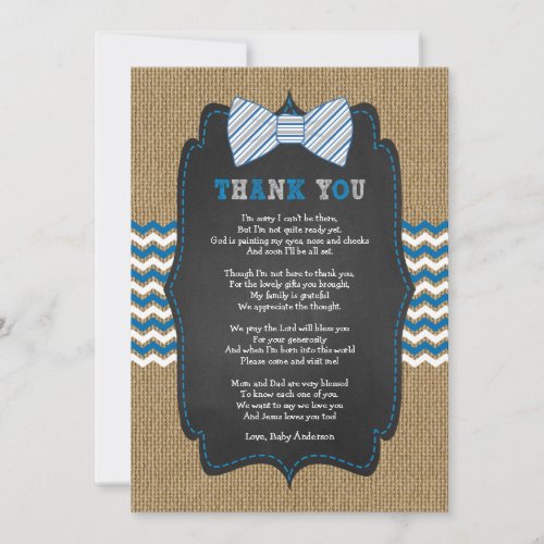 Rustic Bow Tie Baby shower poem thank you note Invitation