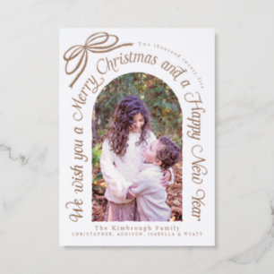 Rustic Bow We Wish You a Merry Christmas Letterpress Photo Cards