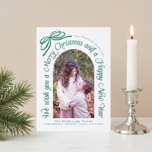 Rustic Bow We Wish You a Merry Christmas Letterpress Photo Cards