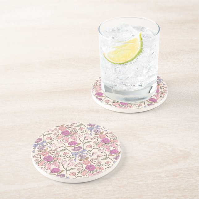 Rustic Bows and Blossoms Pink Coaster (Side)