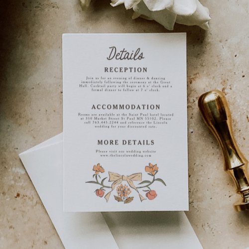 Rustic Bows and Blossoms Wedding Details Enclosure Card