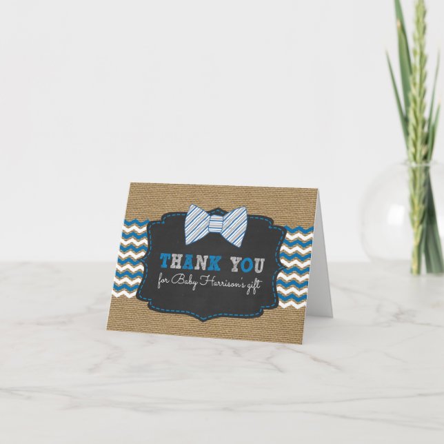 Rustic Bowtie baby shower thank you with poem Card (Front)