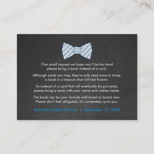 Rustic Bowtie Book request / books for baby boy Enclosure Card (Front)