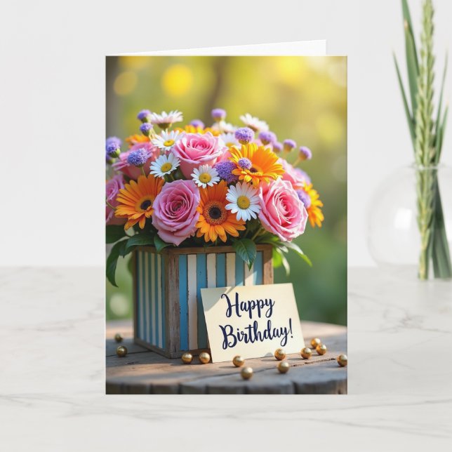 Rustic Box Blooms Birthday Card (Front)
