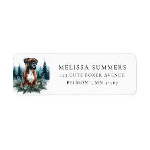 Rustic Boxer Dog Pine Trees Return Address Label