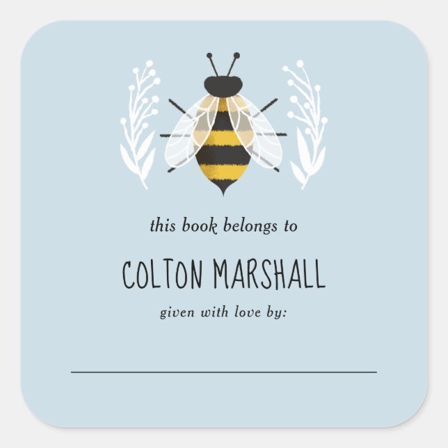 Rustic Boy Baby Bee Baby Custom Book Plate (Front)