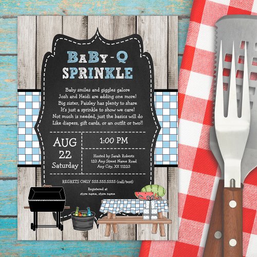 Rustic Boy Baby Q Sprinkle BBQ baby shower Invitation