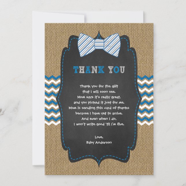 Rustic Boy Baby shower poem thank you note (Front)
