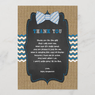 Rustic Boy Baby shower poem thank you note Card