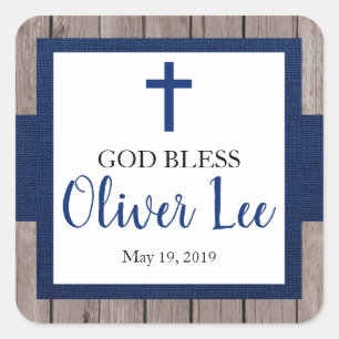 Rustic Boy Baptism God Bless Favor Square Sticker