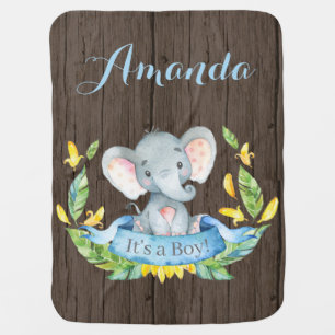 Rustic Boy Elephant Baby Blue Baby Blanket