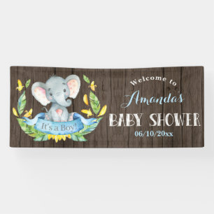 Rustic Boy Elephant Baby Shower Blue and Gray Banner