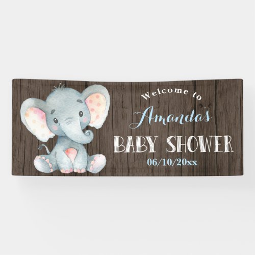 Rustic Boy Elephant Baby Shower Blue and Gray Banner