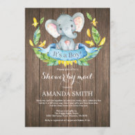 Rustic Boy Elephant Baby Shower by Mail Invitation