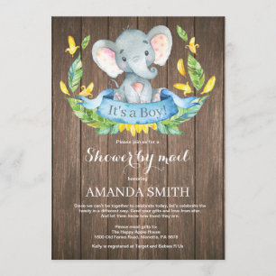 Rustic Boy Elephant Baby Shower by Mail Invitation