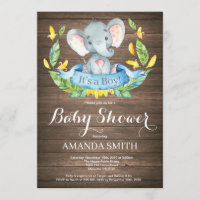 Rustic Boy Elephant Baby Shower Invitation