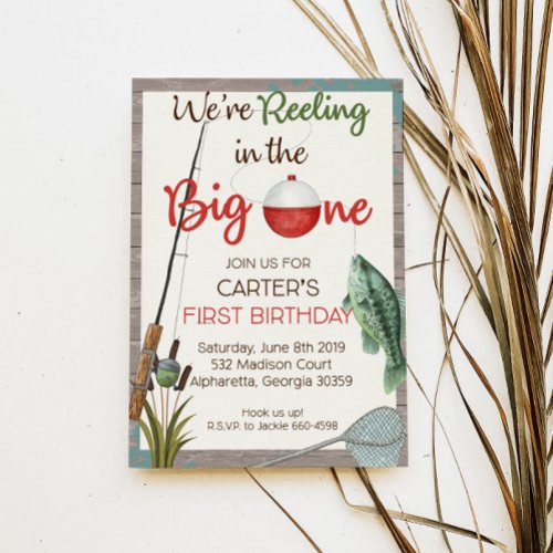 Rustic Boy Fishing First Birthday Invitation