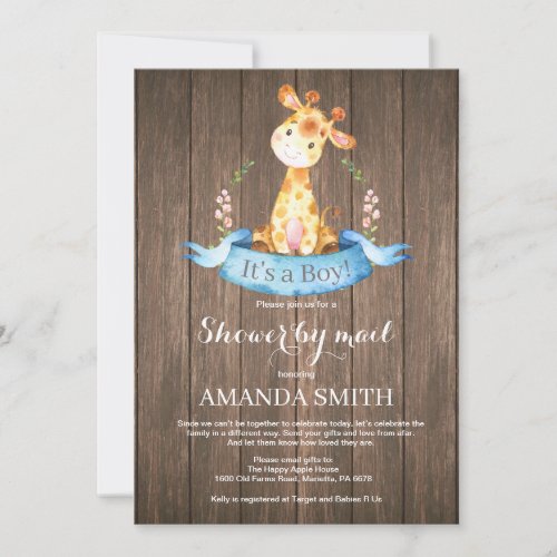 Rustic Boy Giraffe Baby Shower by Mail Invitation