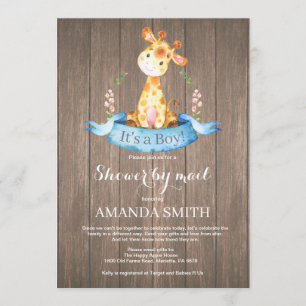 Rustic Boy Giraffe Baby Shower by Mail Invitation
