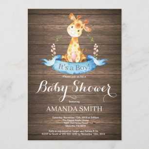 Rustic Boy Giraffe Baby Shower Invitation