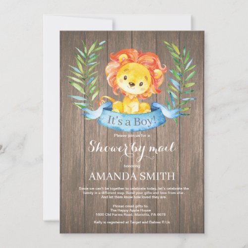 Rustic Boy Lion Baby Shower by Mail Invitation