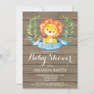 Rustic Boy Lion Baby Shower Invitation