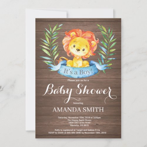 Rustic Boy Lion Baby Shower Invitation