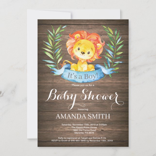 Rustic Boy Lion Baby Shower Invitation (Front)